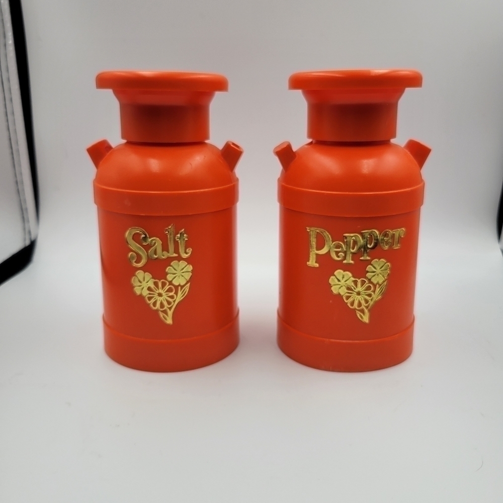Vintage Milk Jug Orange Plastic Salt & Pepper Shakers